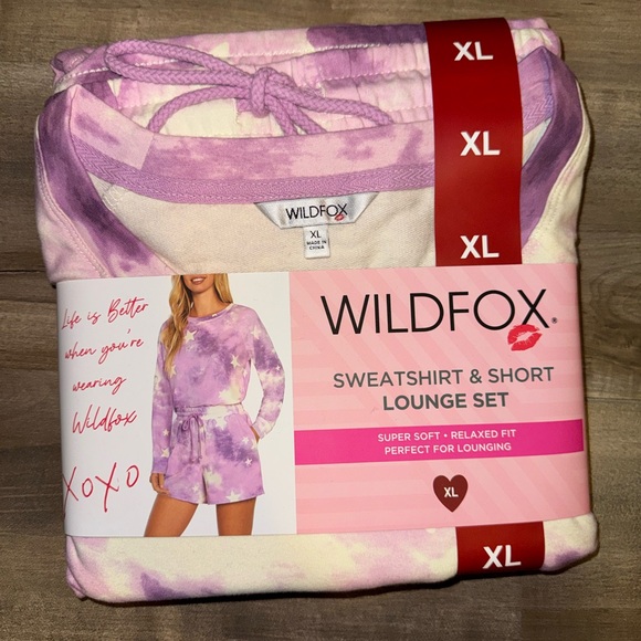 Wildfox Women’s Relaxed Fit Super-Soft Sweatshirt & Short Lounge Set XL NEW - Picture 2 of 5